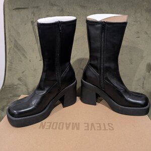 Steve Madden KLAYTON Women’s Black Platform Leather Ankle Boot/Booties - Size 6